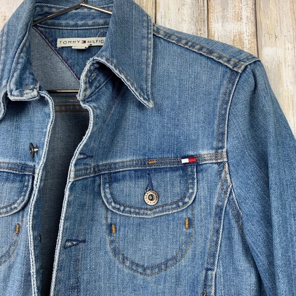 TOMMY HILFIGER Vintage Light Blue Denim Jean Button Jacket M Medium VTG - Picture 2 of 8